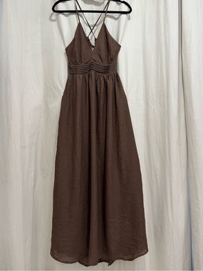 Hunter & Brown Chocolate Brown Maxi Sundress V-Neck Open Back Boho Dress